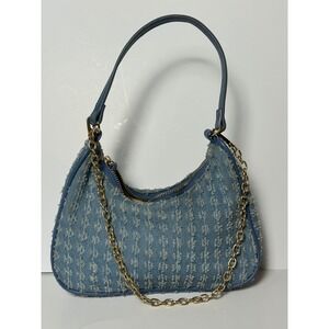 Sam Forever Blue Distressed Denim Shoulder Bag Gold Chain Hobo Handbag